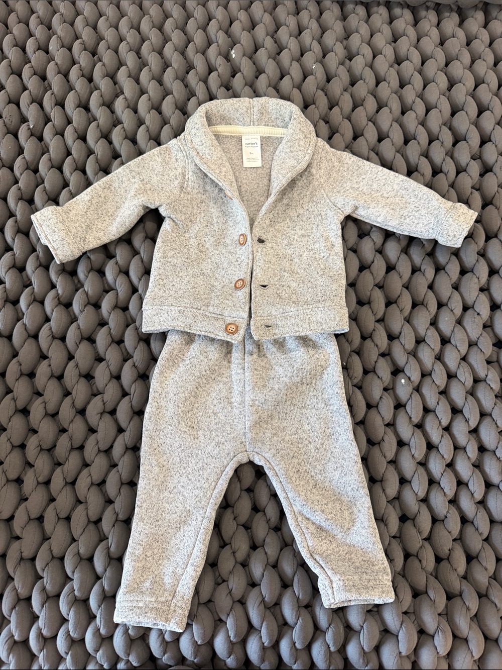 Carter's Gray Knit Shawl-Collar Jacket & Pants Set